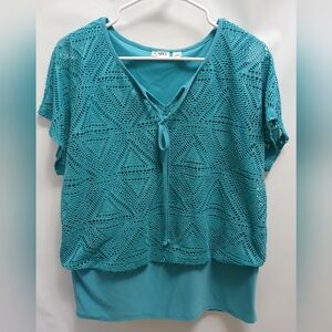 Cato Womens Knit Tie Lace Bust Lining Top L Aqua